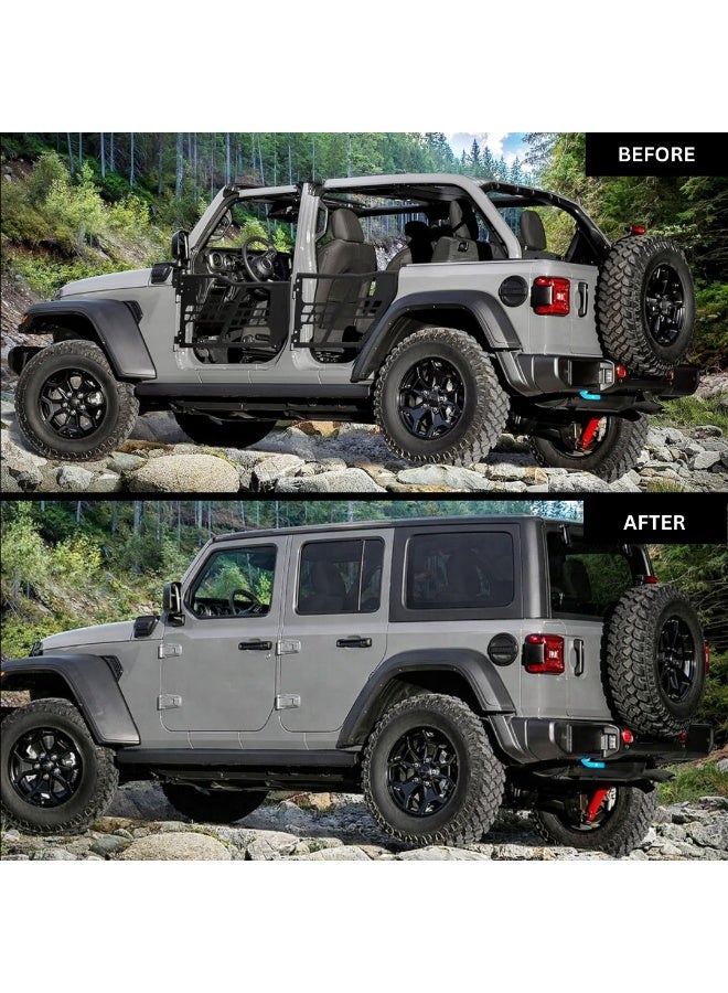 موتور فيت طقم نصف باب MOTOR FIT مع مرايا جانبية لجيب رانجلر JL 4-Door UNLIMITED 2018–2025 | أبواب أنبوبية فولاذية ثقيلة | أبواب استبدال الطرق الوعرة المفتوحة | ملحقات الخارجية للجيب - Image 2